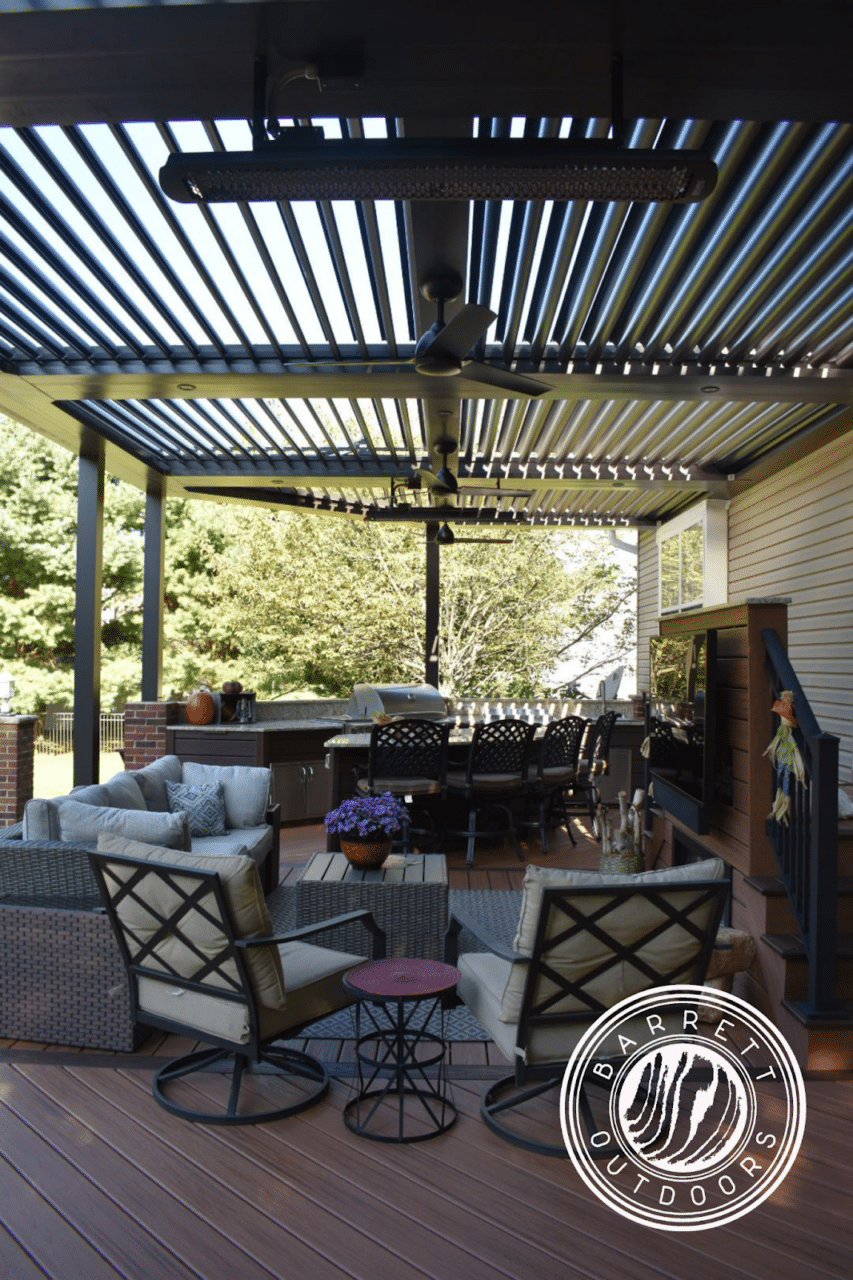 Covered decks ideas - Photo of motorized louvered roof on pergola - Motorized pergola in New Jersey