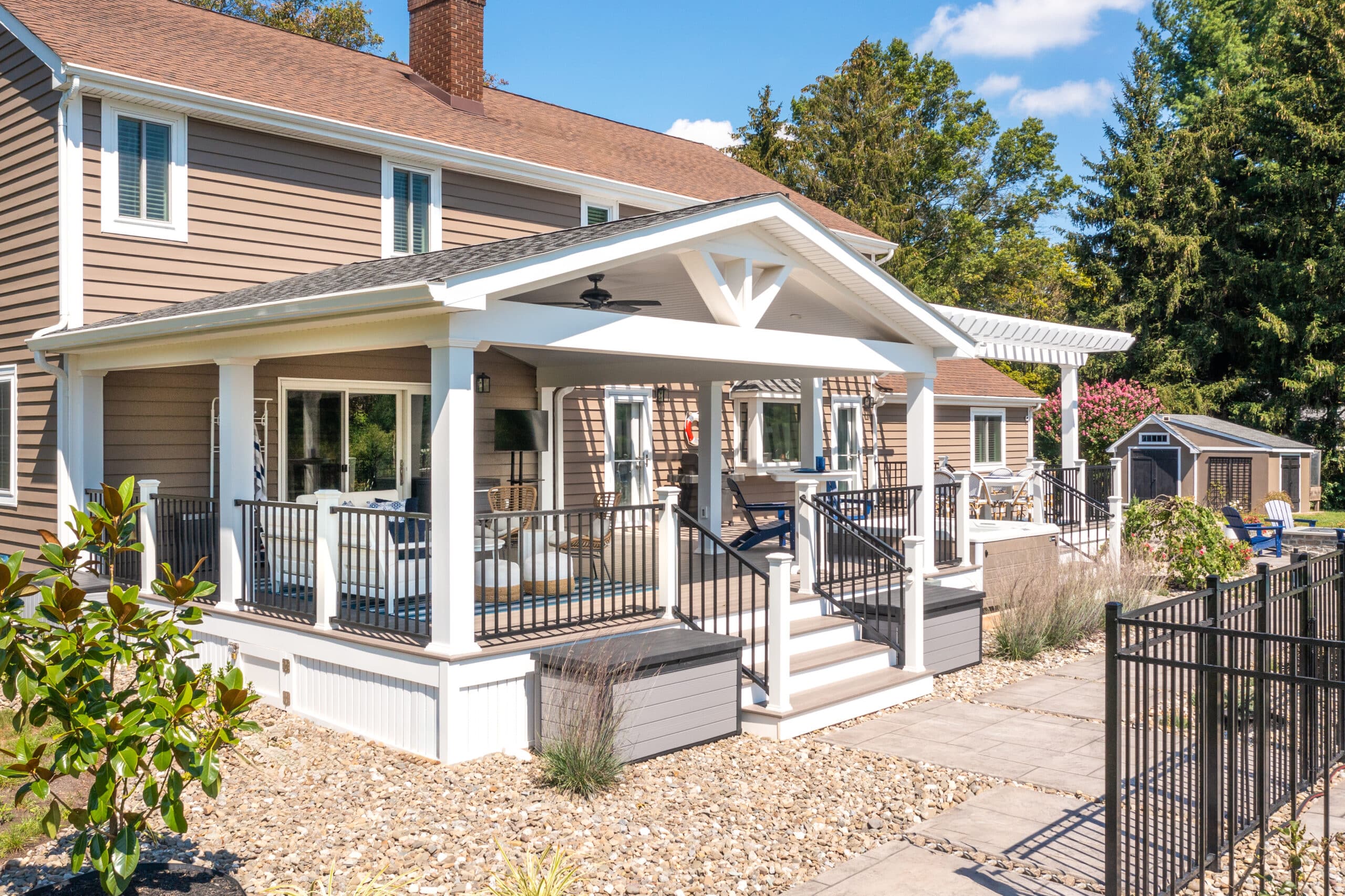 Photo of a covered composite deck with a pergola