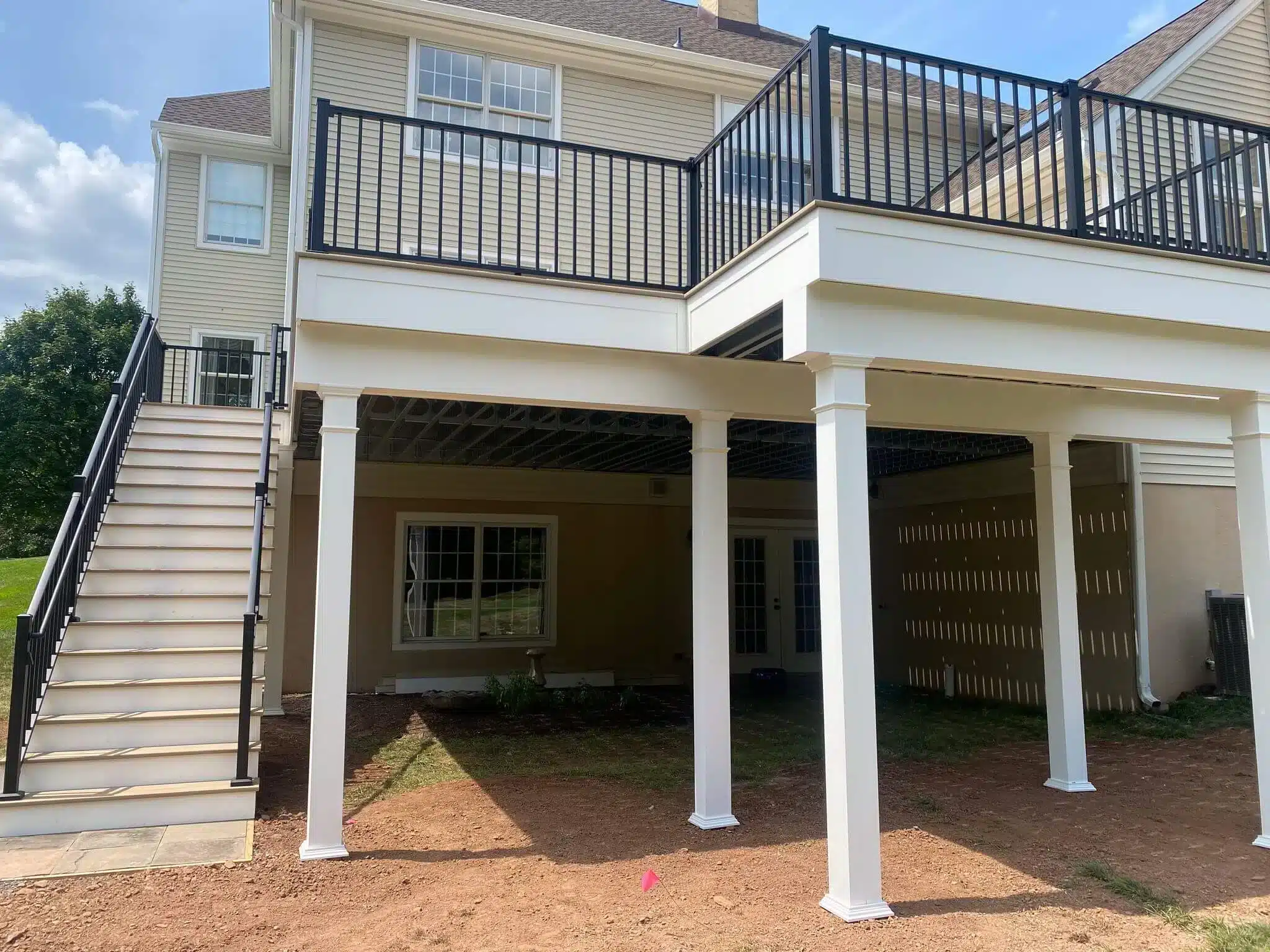 Elevated deck close up with finished columns - winter deck builders in new jersey