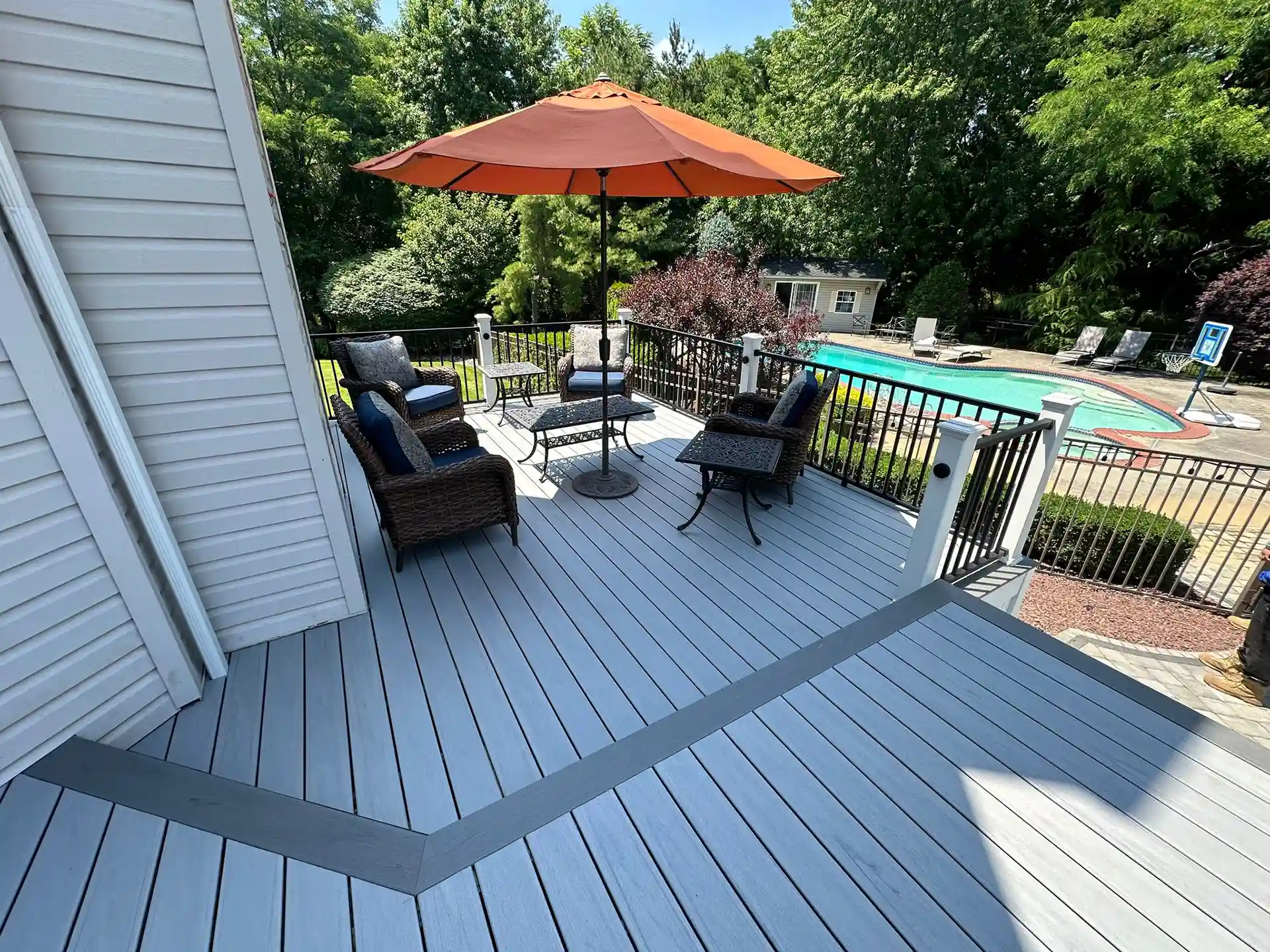 photo of a composite deck with angled breaker boards - Best Composite Materials for you Custom Deck Project